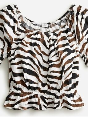 Re-Imagined By J. CREW NWT Gathered scoopneck top in Brown/white zebra stripe L